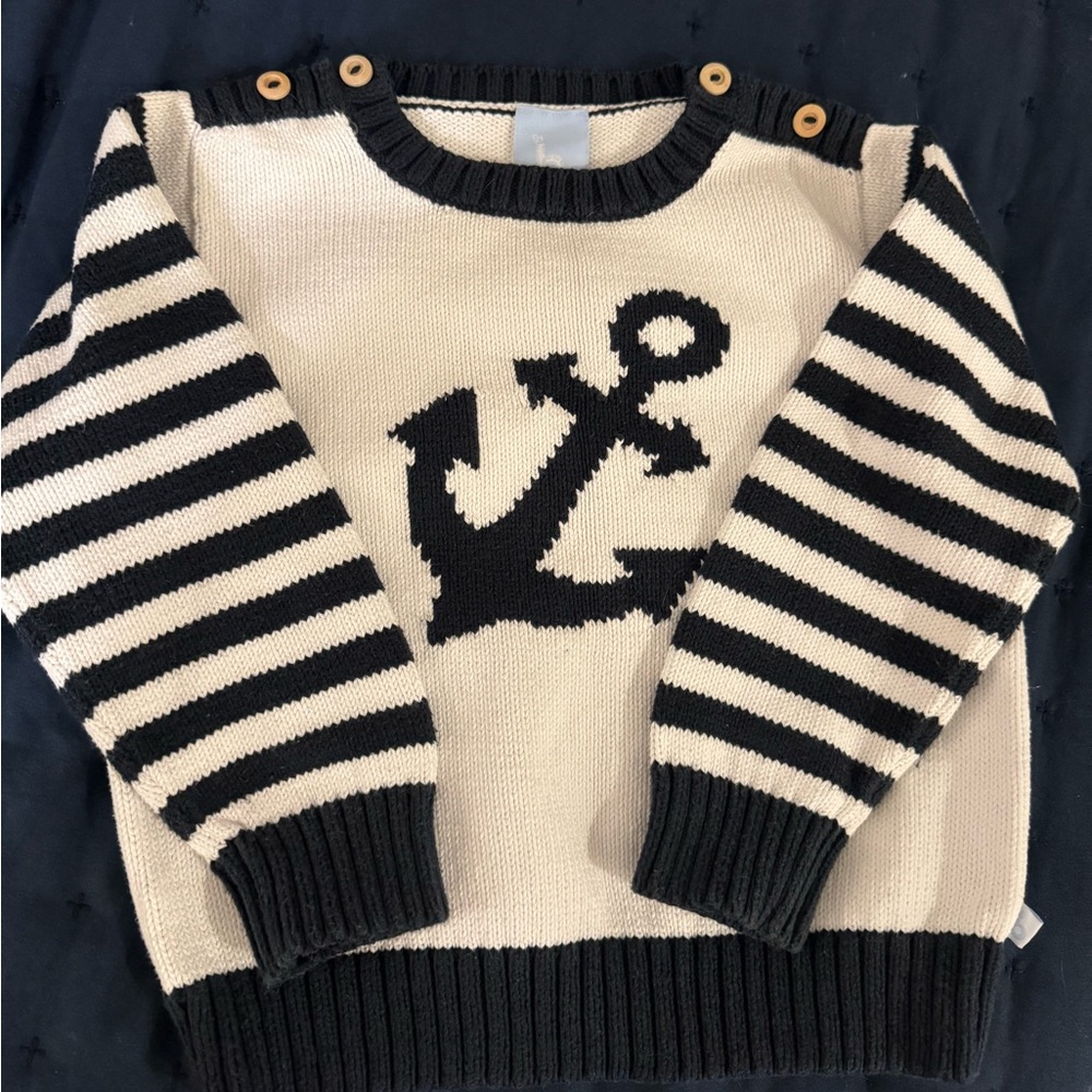 Bella Bliss Anchor Sweater striped spring summer child sweater navy white 4T